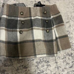 Forever 21 Plaid Double-Button Mini Skirt in Brown, Cream, Gray
